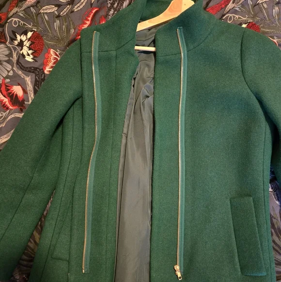 JCrew Green Women's Wool Blend Stand-Collar Coat Size 4 - Picture 2 of 9